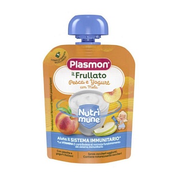 фото дитяче пюре plasmon nutrimune персик, яблуко та йогурт, від 6 місяців, 85 г