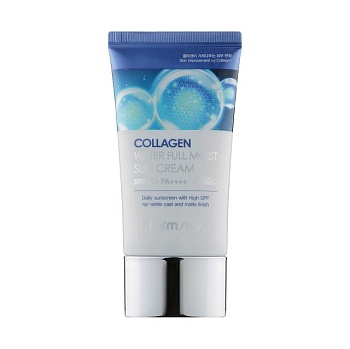 foto зволожувальний сонцезахисний крем для обличчя farmstay collagen water full moist sun cream spf 50+/pa++++ з колагеном, 50 мл