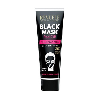 foto чорна маска-плівка для обличчя revuele black mask peel off co-enzymes з коензимами, 80 мл