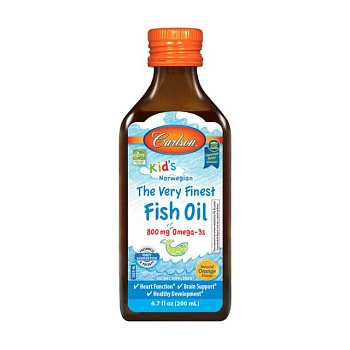 foto харчова добавка дитяча в рідині carlson labs kid's the very finest fish oil риб'ячий жир, зі смаком апельсину, 200 мл