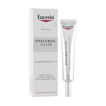 фото крем для шкіри навколо очей eucerin hyaluron-filler eye + 3x effect, spf15, 15 мл