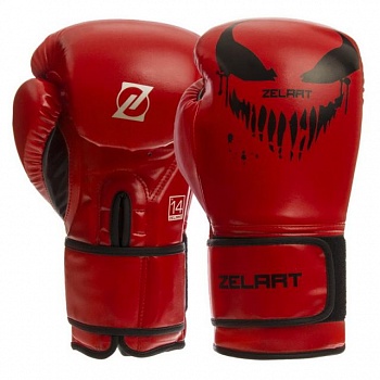 foto перчатки боксерские pu на липучке zelart красные-чёрные, размер 14oz