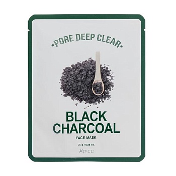 фото тканинна маска a'pieu pore deep clear black charcoal mask з чорним вугіллям, для очищення пор, 25 г