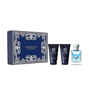 фото парфумований набір чоловічий versace pour homme gift set (туалетна вода, 50 мл + бальзам після гоління, 50 мл + шампунь для волосся та тіла, 50 мл)