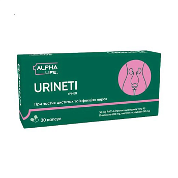 фото дієтична добавка в капсулах alpha life urineti урінеті при частих циститах та інфекціях нирок, 30 шт