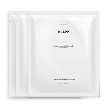 фото тканинна маска для обличчя klapp balance hyaluronic multi level performance triple action moisturizing sheet mask, 3 шт