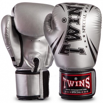 foto боксерские перчатки кожаные для тренировок на липучке twins натуральная кожа серебро (fbgvsd3-tw6) 16 унций