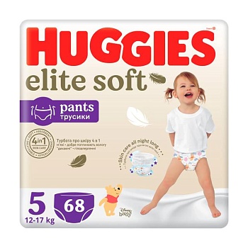 фото підгузки-трусики huggies elite soft pants розмір 5 (12-17 кг), 68 шт