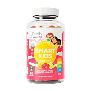фото дієтична добавка жирні кислоти в жувальних цукерках для дітей earth's creation smart kids omega + dha, омега + дгк, 60 шт