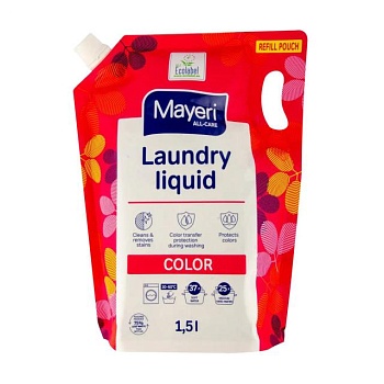 фото рідкий засіб для прання кольорових речей mayeri laundry liquid color 37 циклів прання, 1.5 л (запаска)