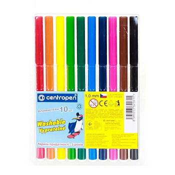 фото набір кольорових фломастерів centropen washable, 10 кольорів (7790/10)