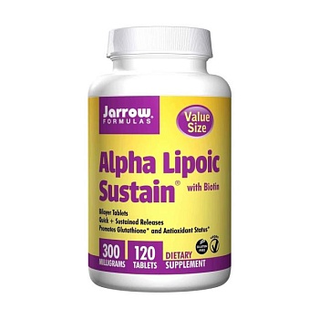 фото дієтична добавка в таблетках jarrow formulas alpha lipoic sustain with biotin альфа-ліпоєва кислота + біотин, 300 мг, 120 шт