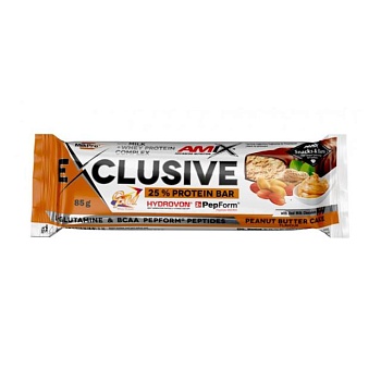фото протеїновий батончик amix nutrition exclusive protein 25% bar торт з арахісовим маслом, 85 г