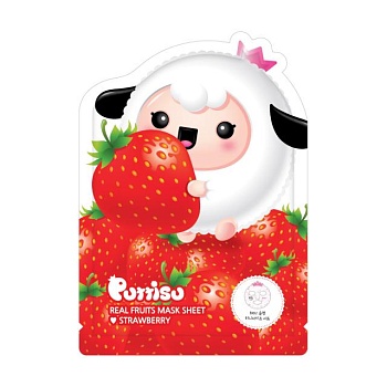 фото дитяча тканинна маска для обличчя puttisu real fruits mask sheet strawberry, 5*18 мл