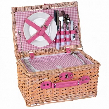 foto набор для пикника на 2 персоны в плетенной корзине (розовый)