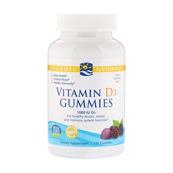 фото дієтична добавка вітаміни в жувальних цукерках nordic naturals d3 gummies vitamin d3 1000 мо зі смаком ягід, 120 шт