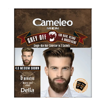 фото чоловіча фарба для волосся, бороди та вусів delia cosmetics cameleo men grey off, 4.0 medium brown, 2*15 мл