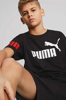 фото дитяча бавовняна футболка puma puma power tee b колір чорний з принтом