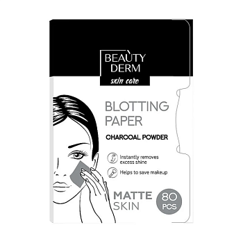 фото матувальні серветки для обличчя beautyderm skin care blotting paper з вугільним порошком, 80 шт
