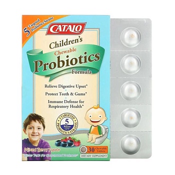 фото дієтична добавка дитяча в жувальних таблетках catalo naturals children's chewable probiotics formula mixed berry flavor, 30 шт