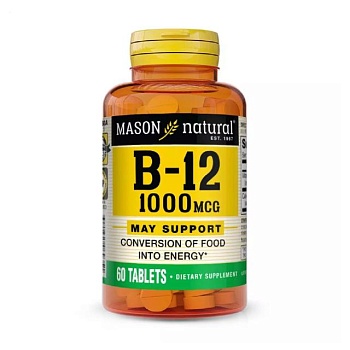 foto харчова добавка вітаміни в таблетках mason natural vitamin b12 1000 мкг, 60 шт
