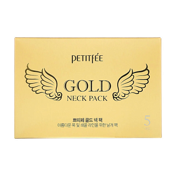 фото гідрогелева маска для шиї petitfee & koelf hydrogel angel wings gold neck pack з плацентою, 5*10 г