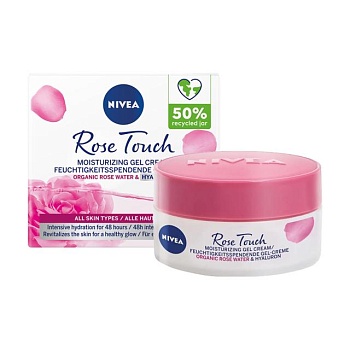 фото зволожувальний гель-крем для обличчя nivea rose touch moisturizing gel cream для всіх типів шкіри, 50 мл