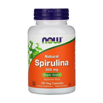 фото дієтична добавка в капсулах now foods natural spirulina натуральна спіруліна 500 мг, 120 шт