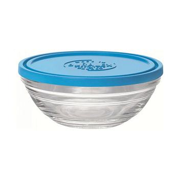фото контейнер duralex lys carre круглий, з синьою кришкою, скляний, 23 см, 2.4 л (9068am06)