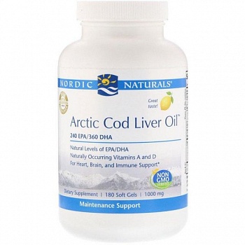 foto жир из печени трески nordic naturals "arctic cod liver oil" жирные кислоты омега 3 со вкусом лимона, 1000 мг (180 гелевых капсул)