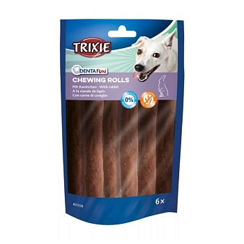фото ласощі для собак trixie denta fun chewing rolls для чищення зубів, з кроликом, 70 г