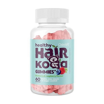 фото дієтична добавка в жувальних цукерках ostrovit healthy hair koala gummies здоров'я волосся, чорниця з малиною, 60 шт