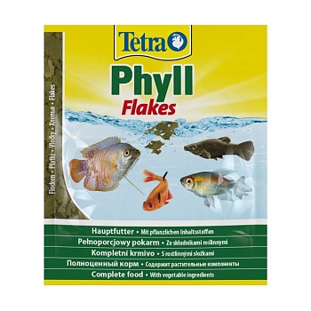 фото корм для травоїдних акваріумних риб tetra phyll flakes в пластівцях, 12 г