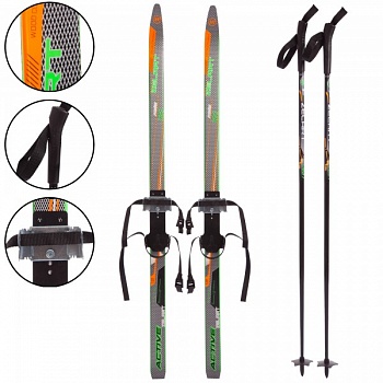 foto лыжи беговые в комплекте с палками zelart sk-0881-120b черный-салатовый (kl00544)