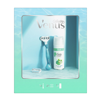 фото подарунковий набір gillette venus smooth жіночий (бритва + змінні картриджі, 2 шт + гель для гоління, 75 мл)