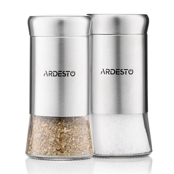 фото набір ємностей для солі та перцю ardesto gemini неіржавна сталь та скло, 2 предмета (ar1511ss)