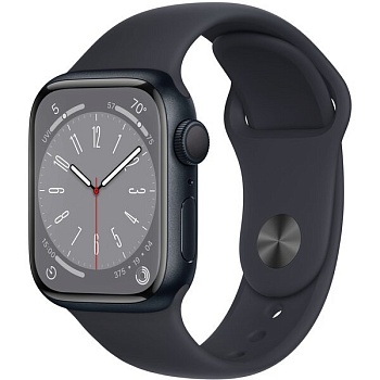 фото смарт-часы apple watch series 8 gps 41mm midnight aluminium case with midnight sport band