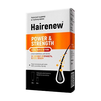 foto інноваційний комплекс для волосся hairenew power & strength ultra triple action 3d-ефект: міцність, блиск, об'єм (крем, 30 мл + бустер, 10 мл)
