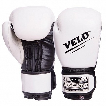 foto перчатки боксерские кожаные на липучке velo (бело-чёрные), размер 12oz