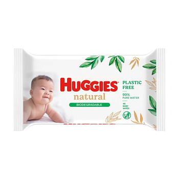 фото дитячі вологі серветки huggies natural, 48 шт