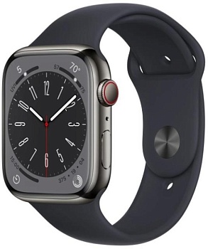 фото apple watch series 8 45mm gps+lte graphite stainless steel case with midnight sport band (mnku3)