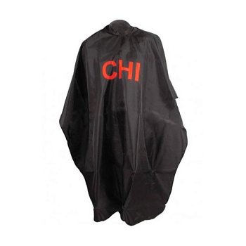 фото чорна перукарська накидка із червоним логотипом chi