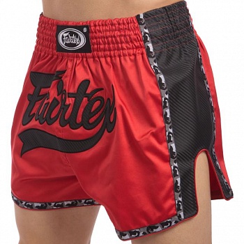 foto шорты для тайского бокса и кикбоксинга fairtex красный-чёрный, сатин, нейлон, размер xl