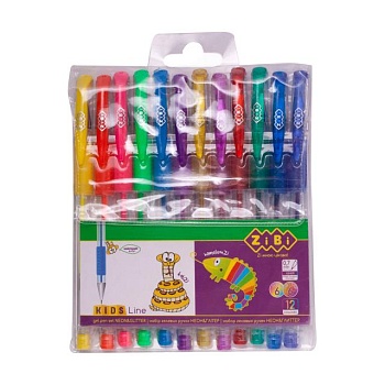 фото набір гелевих ручок zibi kids line neon & glitter, 12 кольорів (zb.2204-99)