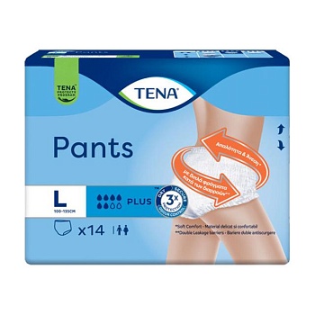 фото урологічні труси-підгузки для дорослих tena pants plus, розмір l, 14 шт