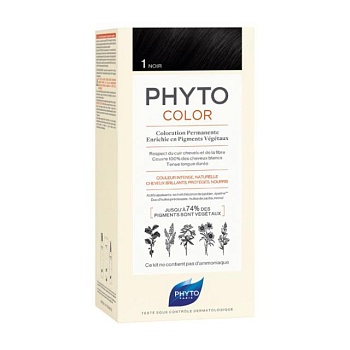 foto безаміачна крем-фарба для волосся phyto phytocolor coloration permanente 1 чорний, 112 мл