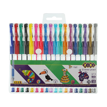 фото набір гелевих ручок zibi kids line standart & neon & glitter & metallic, 18 кольорів (zb.2206-99)