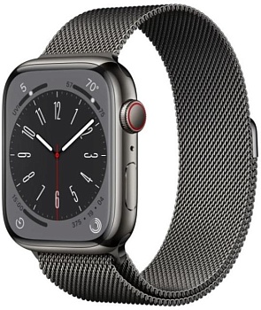 фото apple watch series 8 45mm gps+lte graphite stainless steel case with graphite milanese loop (mnkw3/mnkx3)