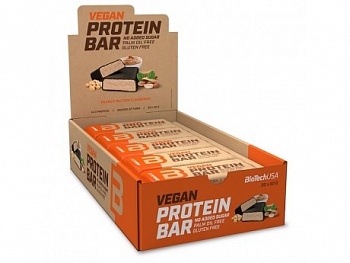 foto упаковка батончиков biotech usa упаковка батончиков vegan bar (20 шт) вкус арахисовое масло