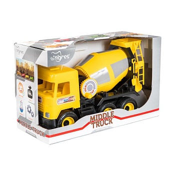 фото автомодель tigres middle truck бетонозмішувач, від 3 років, жовтий (39493)